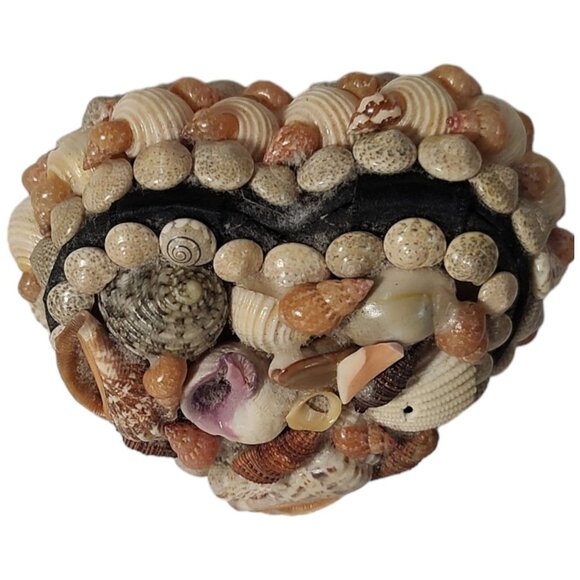 Vintage Heart-Shaped Seashell Trinket Box Home Decor Collectible - Picture 6 of 7